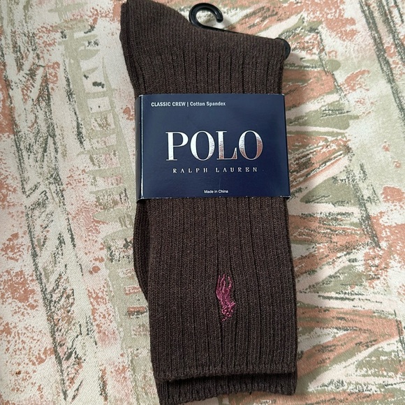 Polo Ralph Lauren Other - Polo Ralph Lauren crew socks brown new with tags size large 10-13 cotton spandex